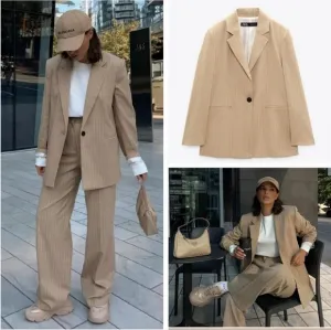ZARA OVERSIZED BLAZER TAN SIZE M
