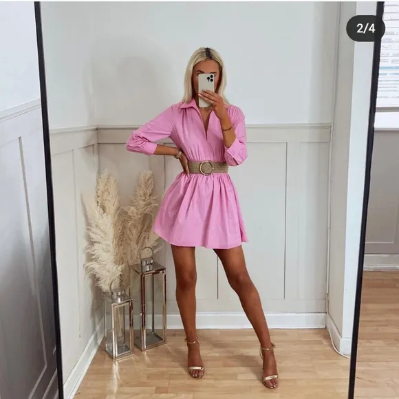 Zara * Pink Short Poplin Dress