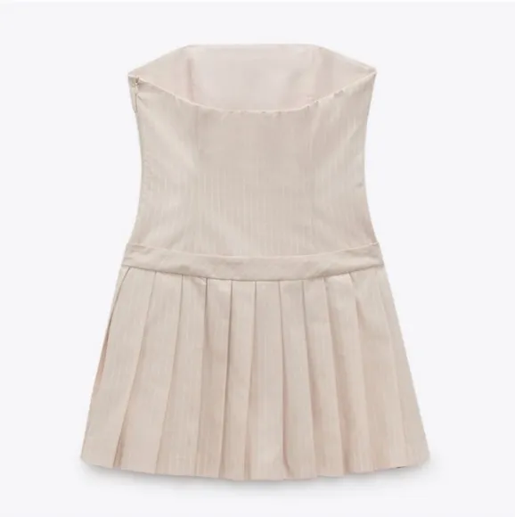 Zara pleated striped strapless dress size L
