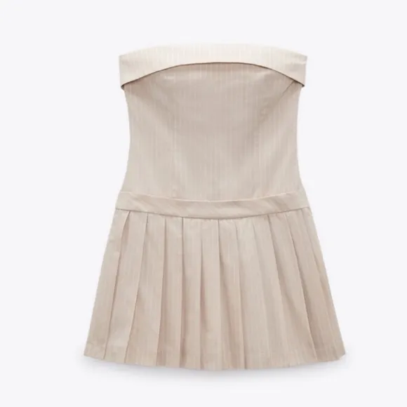 Zara pleated striped strapless dress size L