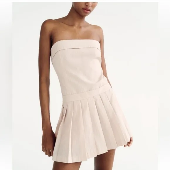 Zara pleated striped strapless dress size L