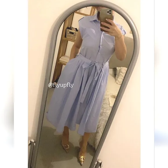 Zara  Poplin Sleeveless Collared Shirt Midi Dress Blue