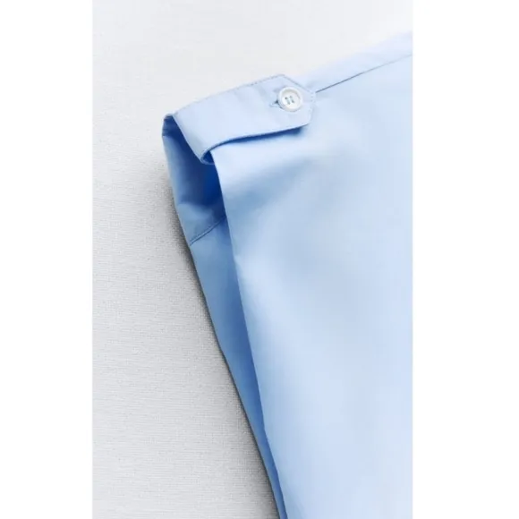 Zara  Poplin Sleeveless Collared Shirt Midi Dress Blue