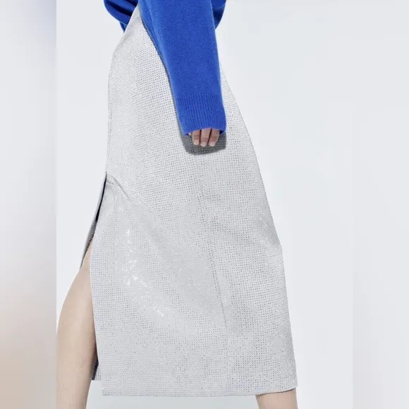 Zara Rhinestone Midi Pencil Skirt