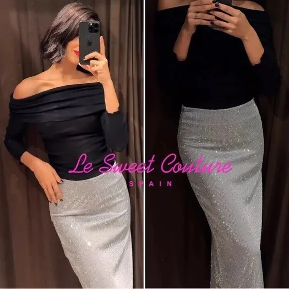 Zara Rhinestone Midi Pencil Skirt