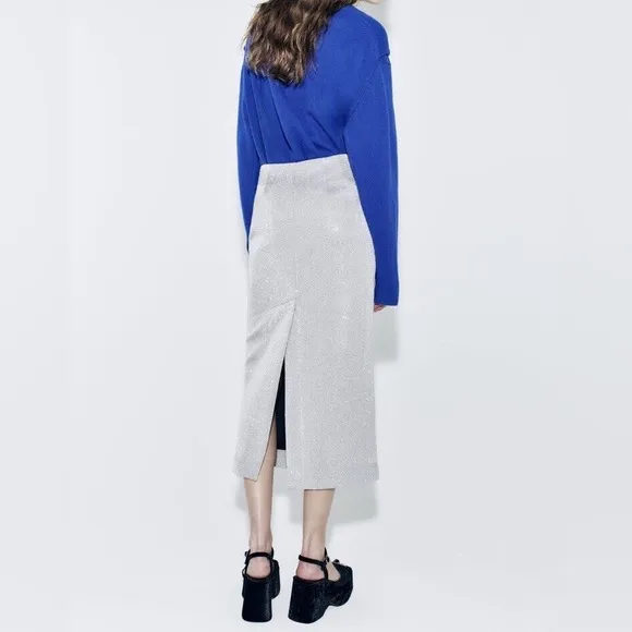 Zara Rhinestone Midi Pencil Skirt