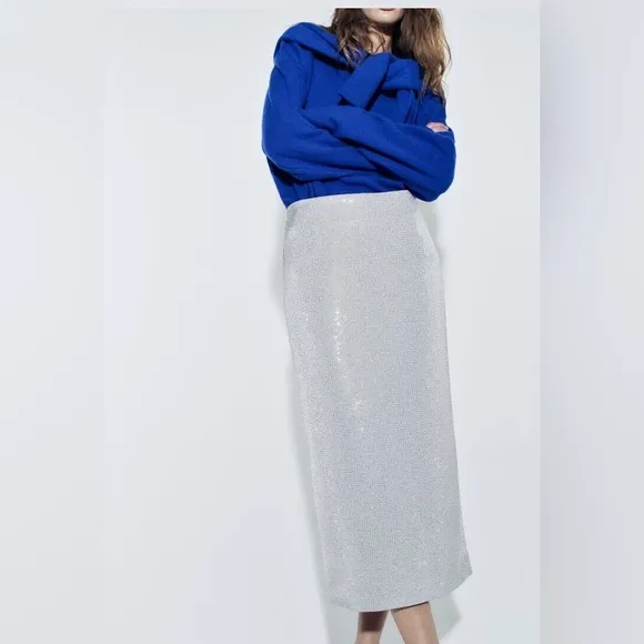 Zara Rhinestone Midi Pencil Skirt