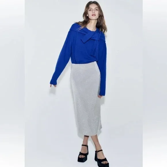 Zara Rhinestone Midi Pencil Skirt