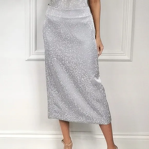 Zara Rhinestone Midi Pencil Skirt
