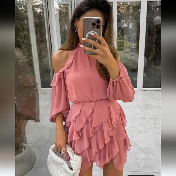 ZARA  RUFFLED MINI DRESS