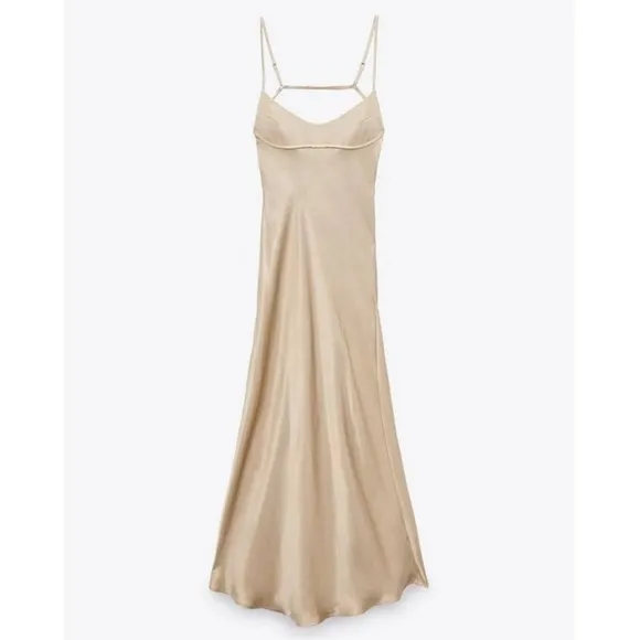Zara Satin Effect  Slip Dress Beige Cream Size L