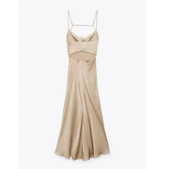 Zara Satin Effect  Slip Dress Beige Cream Size L