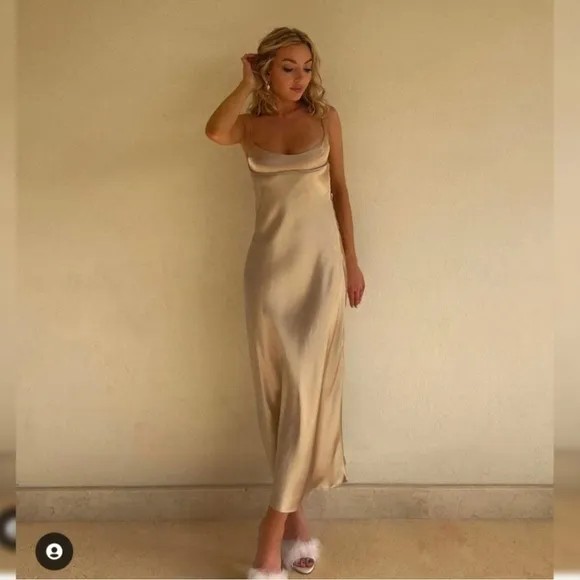 Zara Satin Effect  Slip Dress Beige Cream Size L