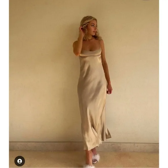 Zara Satin Effect  Slip Dress Beige Cream Size L