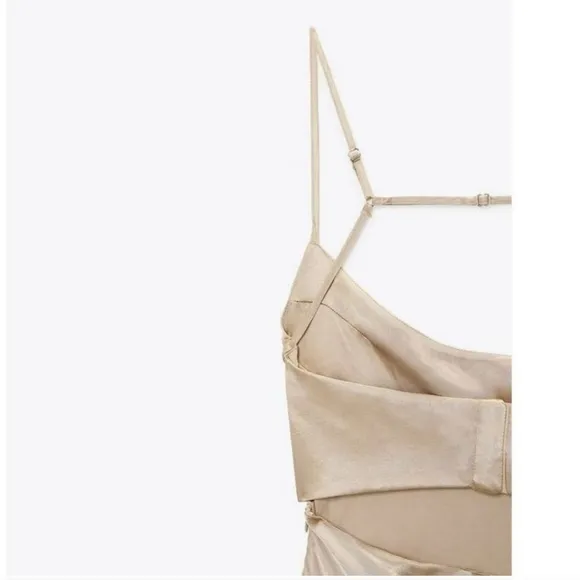 Zara Satin Effect  Slip Dress Beige Cream Size L