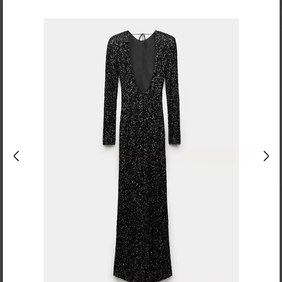 Zara  SEQUIN MAXI DRESS GOWN BLACK SIZE XS