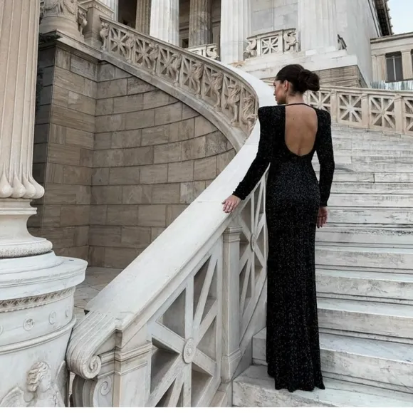 Zara  SEQUIN MAXI DRESS GOWN BLACK SIZE XS