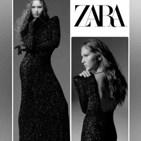 Zara  SEQUIN MAXI DRESS GOWN BLACK SIZE XS