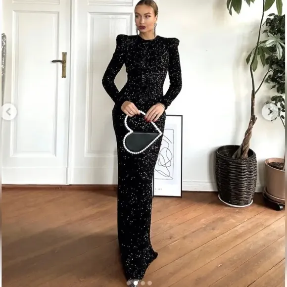 Zara  SEQUIN MAXI DRESS GOWN BLACK SIZE XS