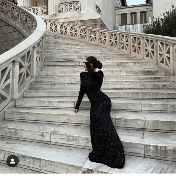 Zara  SEQUIN MAXI DRESS GOWN BLACK SIZE XS