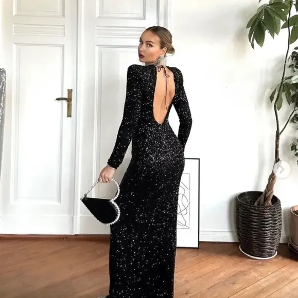 Zara  SEQUIN MAXI DRESS GOWN BLACK SIZE XS