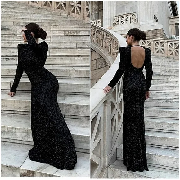 Zara  SEQUIN MAXI DRESS GOWN BLACK SIZE XS