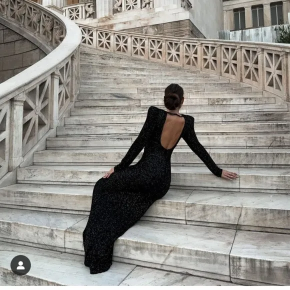 Zara  SEQUIN MAXI DRESS GOWN BLACK SIZE XS