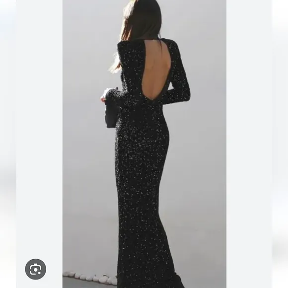 Zara  SEQUIN MAXI DRESS GOWN BLACK SIZE XS