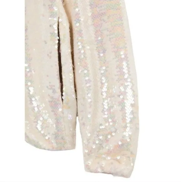 ZARA SEQUINED BOMBER JACKET BEIGE SIZE S