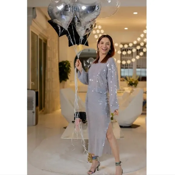 Zara * Set Sequin Skirt &amp; Top Silver Size S