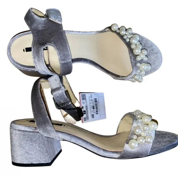 👣ZARA Silver Party Sandals with Pearls italy best
