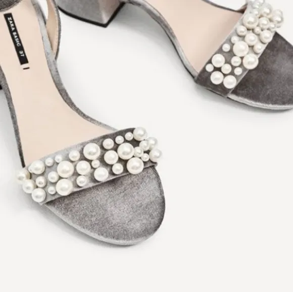 👣ZARA Silver Party Sandals with Pearls italy best