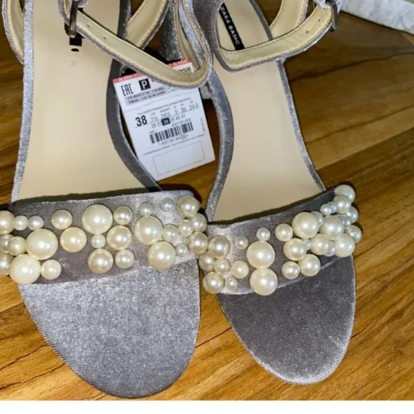 👣ZARA Silver Party Sandals with Pearls italy best