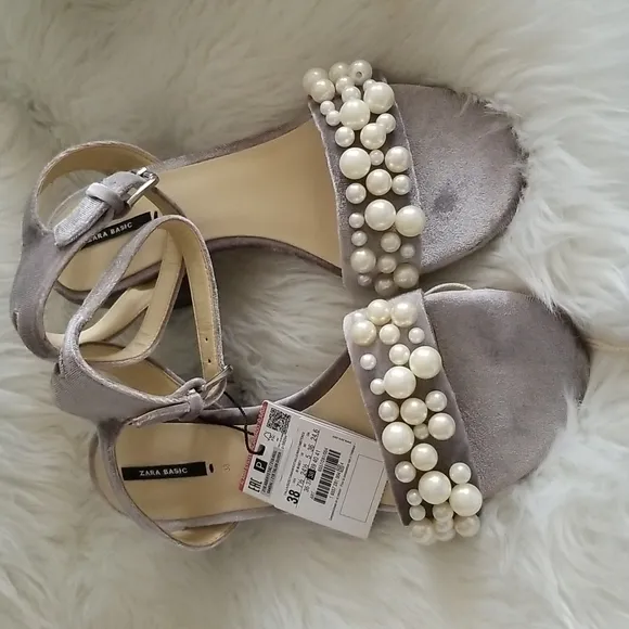 👣ZARA Silver Party Sandals with Pearls italy best