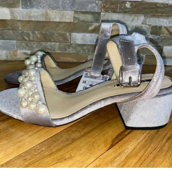 👣ZARA Silver Party Sandals with Pearls italy best