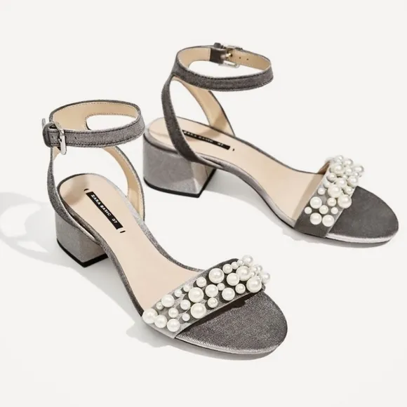 👣ZARA Silver Party Sandals with Pearls italy best