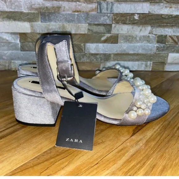 👣ZARA Silver Party Sandals with Pearls italy best