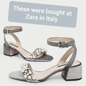 👣ZARA Silver Party Sandals with Pearls italy best