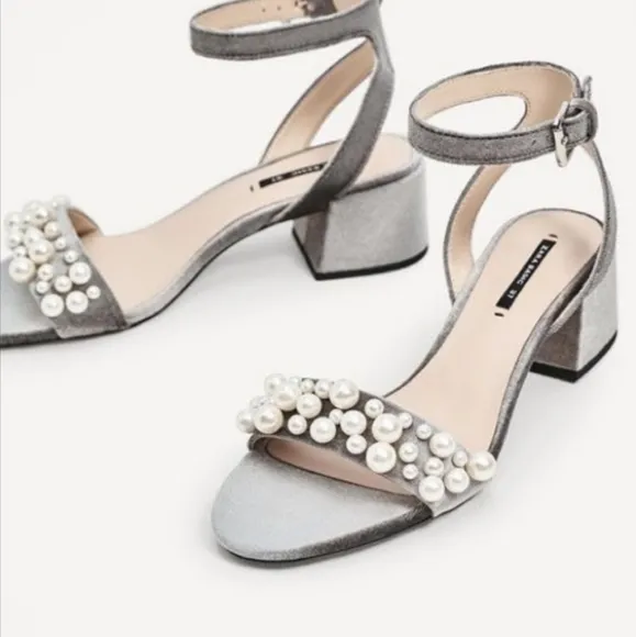 👣ZARA Silver Party Sandals with Pearls italy best