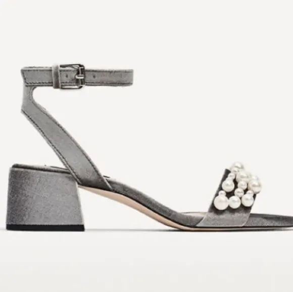 👣ZARA Silver Party Sandals with Pearls italy best