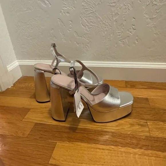 ZARA Silver Platform Heels Shoes Party Vacation Wedding Dance Size 10 41 Shiny