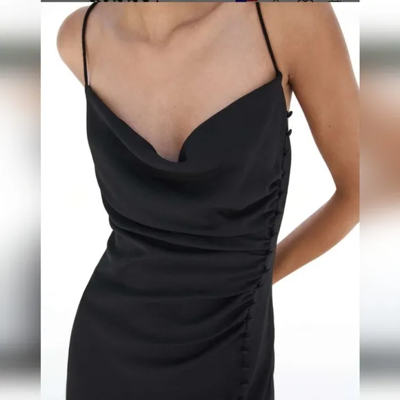 ZARA Slip Dress Black Lingerie Style Midi Blogger Fave! SIZE S