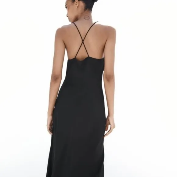 ZARA Slip Dress Black Lingerie Style Midi Blogger Fave! SIZE S
