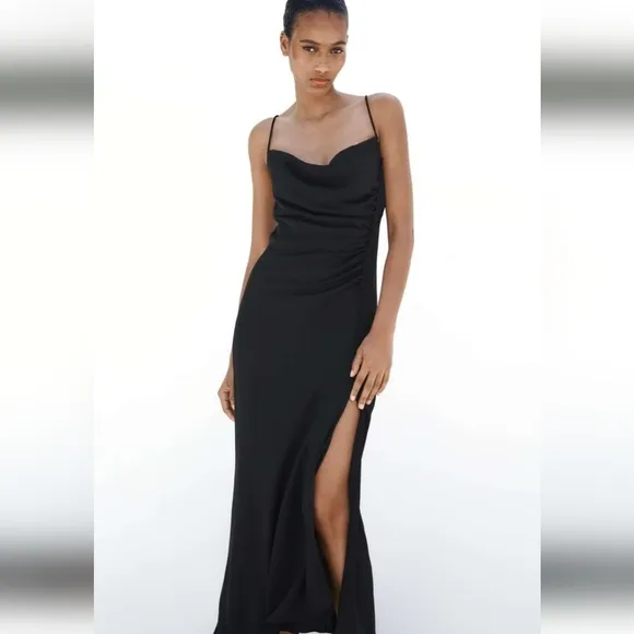ZARA Slip Dress Black Lingerie Style Midi Blogger Fave! SIZE S
