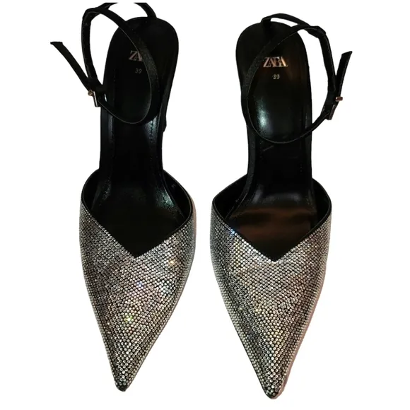 Zara Sparkly Silver rhinestone embellished sexy high heels