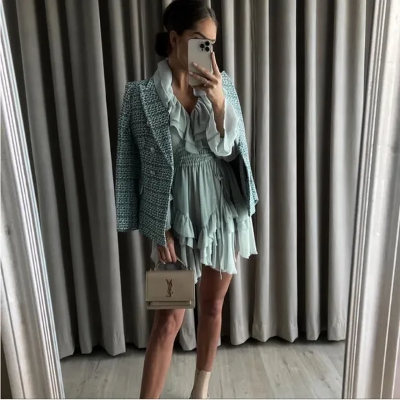 Zara textured tweed double breasted blazer size S