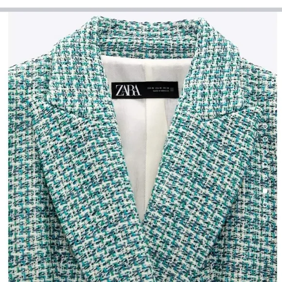 Zara textured tweed double breasted blazer size S