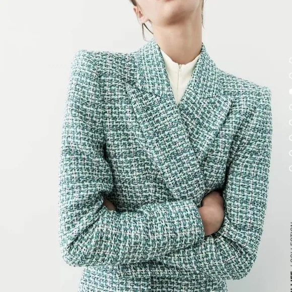 Zara textured tweed double breasted blazer size S