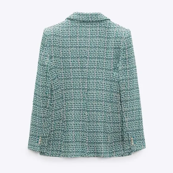 Zara textured tweed double breasted blazer size S