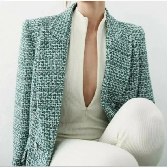 Zara textured tweed double breasted blazer size S